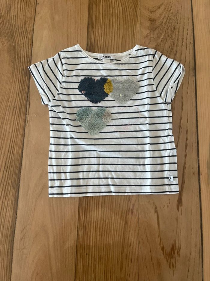 🤍💙 Tee-shirt blanc à rayures bleues – 24 mois – Okaïdi
