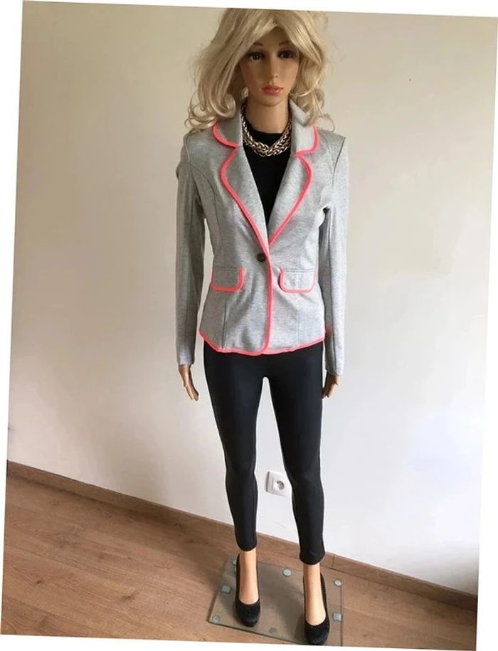 Blazer gris et rose fluo neuf AJC taille 36 - photo numéro 7