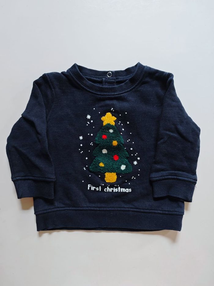 Sweat de Noël Bleu Foncé Coton Kiabi 9 mois - photo numéro 3