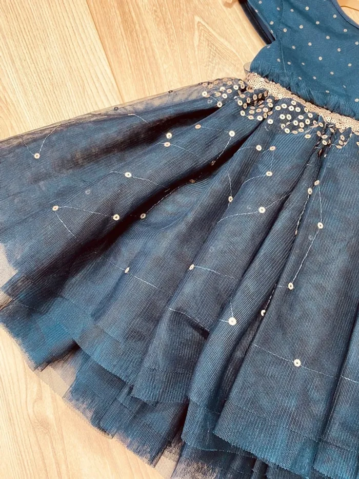 Taille 2 ans Robe créateur fille TAO bleu marine doré * sequins tulle * 💙 - photo numéro 2