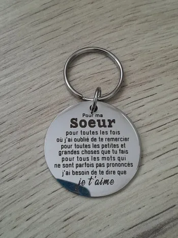 Porte clés, acier inoxydable, "Soeur"
