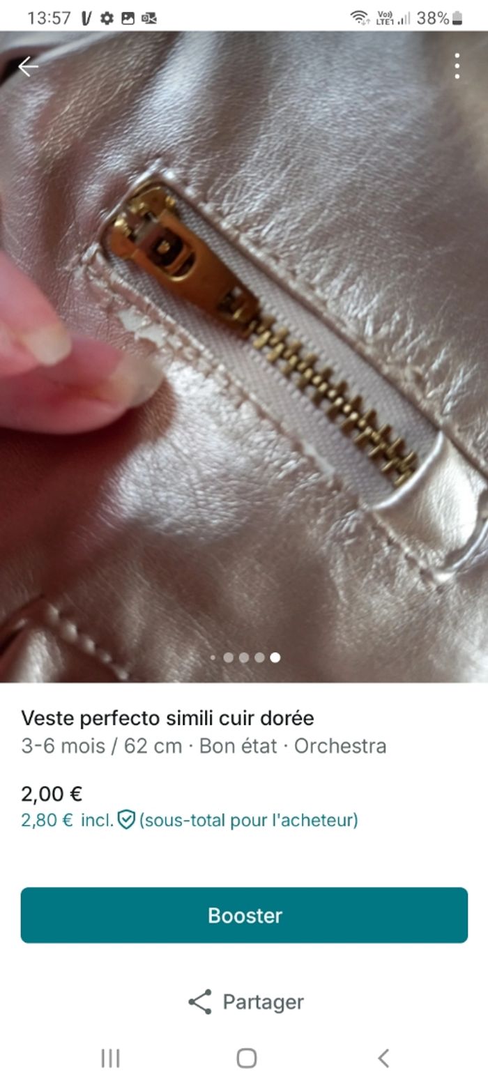Veste perfecto dorée 3 mois - photo numéro 6