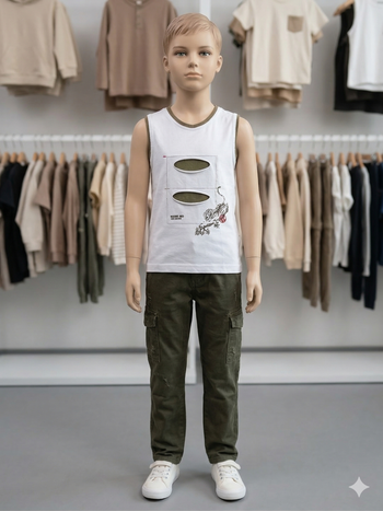 Débardeur blanc crème et kaki 8 ans TEX