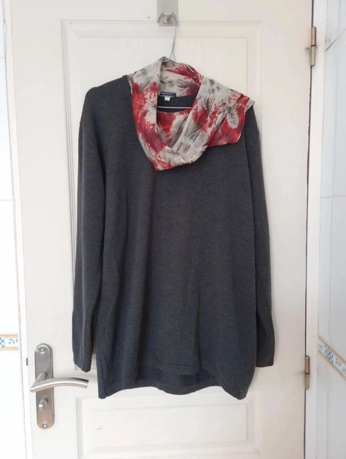 Pull gris avec foulard femme boosley taille L/40 - photo numéro 2