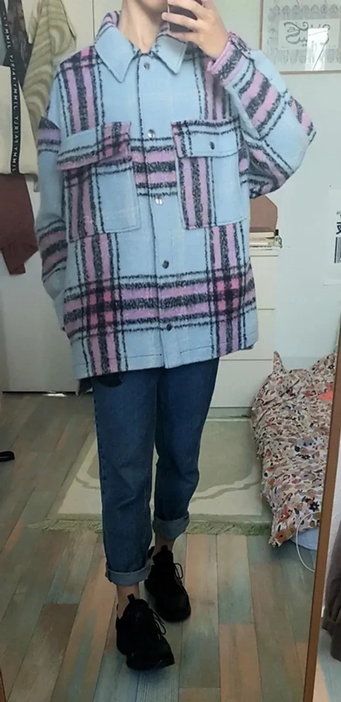 Sur chemise laine à carreaux bleu rose noire pimkie - photo numéro 5