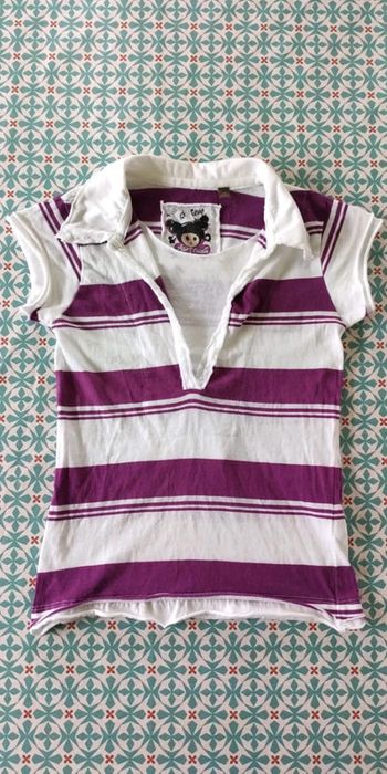 Polo fille rayé violet et blanc 8 ans