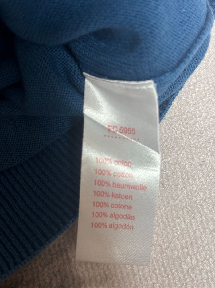 Pull Lacoste bleu ciel à col V tricolore taille L - photo numéro 9