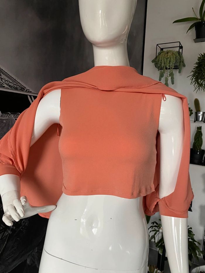 Top court cape chic matière gaufrée - photo numéro 2