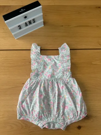 Combinaison/combishort en tissu Liberty Betsy Tilleul - Taille 36 Mois/ 3 Ans