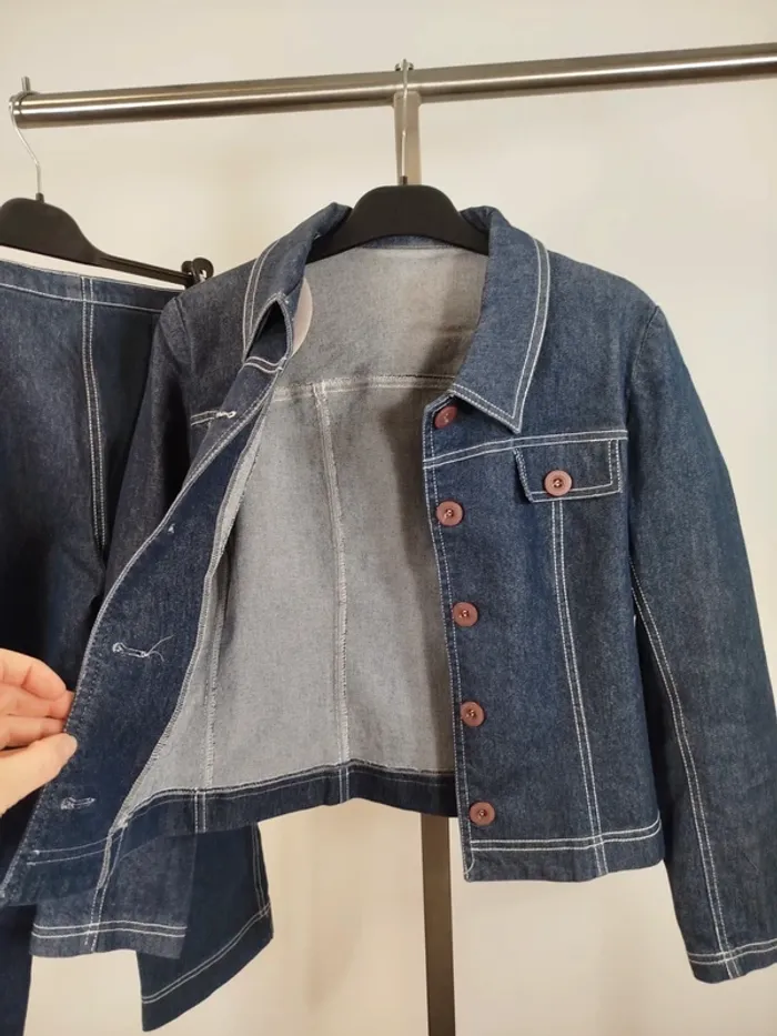 Ensemble en jean Femme - pantacourt +veste Fait main - Taille 36 estimée - A612 - photo numéro 4