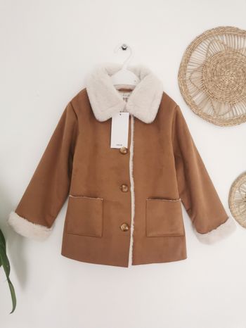 Manteau marron en suédine et fausse fourrure réversible Mango 3/4 Ans