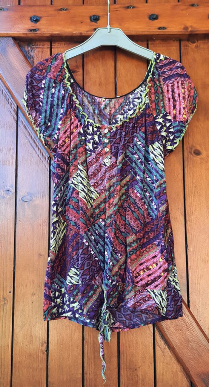 Blouse multicolore manches courtes, taille 34 - photo numéro 2