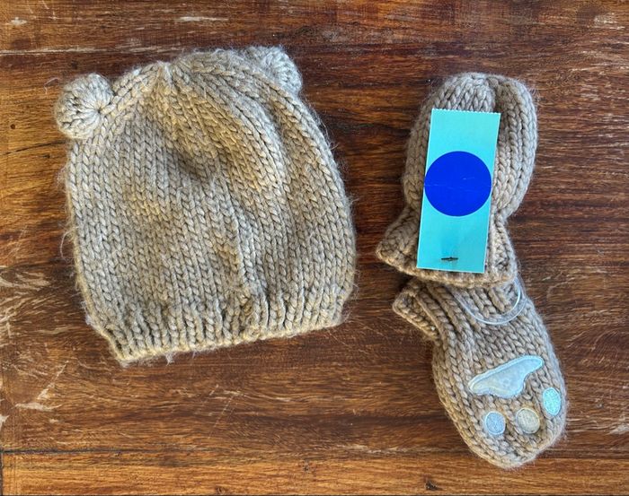 Bonnet et gant en maille ourson bébé taille 6/12mois neuf - photo numéro 2