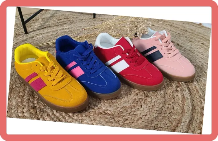 Sneakers en suédine à bandes, NEUVES, coloris Orange, Taille 38, 37, 39, 40 et 41 - photo numéro 4