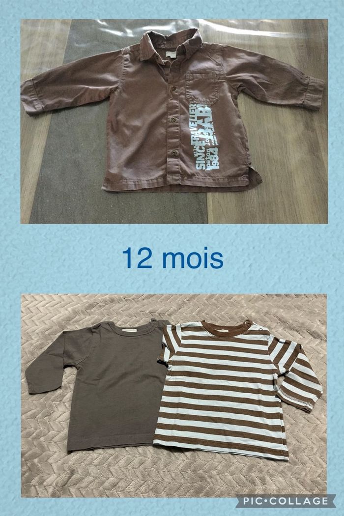 Lot chemise + 2 tshirts ML 12 mois