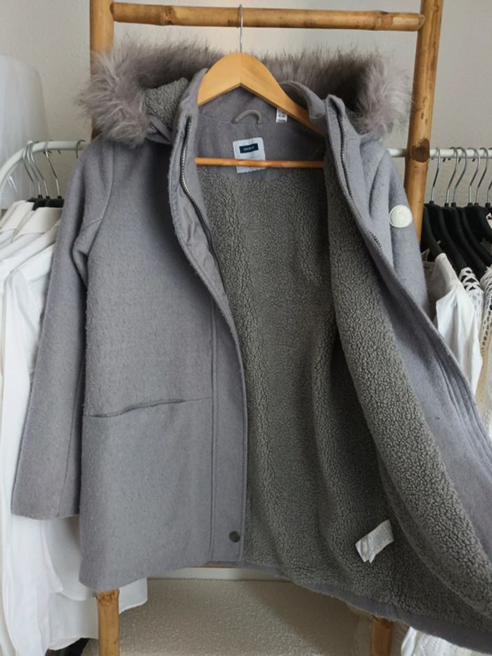 Joli manteau laine à capuche gris très chaud Okaïdi 12 ans