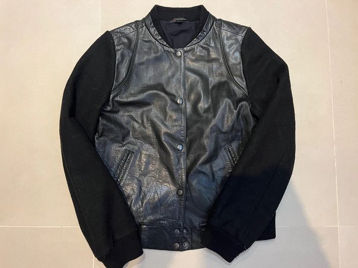 Veste bombées cuir bi-matière