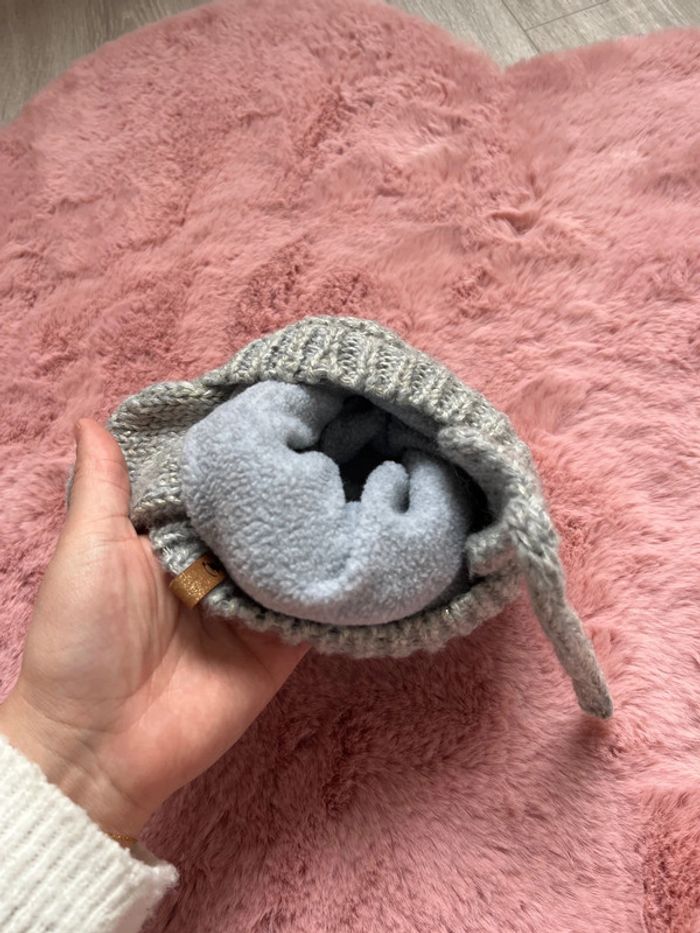 Bonnet hiver bébé fille gris argenté polaire - photo numéro 3
