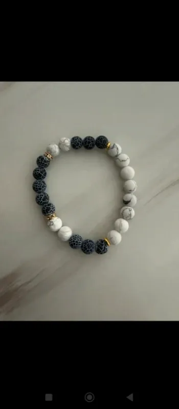 Bracelet pour homme ou femme - Pierres naturelles agate patinée et howlite