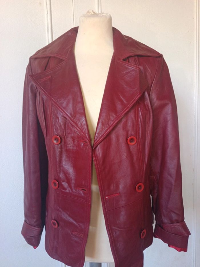 veste perfecto en cuir Cuir femme rouge Bordeau marque finzi Neuf - photo numéro 3