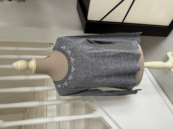 Blouse manches longues Hollister grise avec petites pierres argentées et dentelle dans le dos