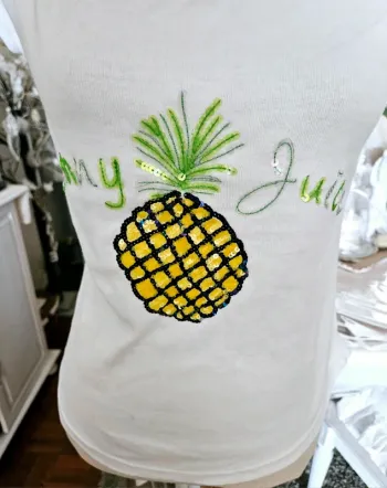 T-shirt blanc Ananas sequins Sami Taille 2 (38) Neuf