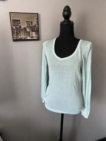 Camaïeu Pull léger en V vert menthe brillant Taille 2