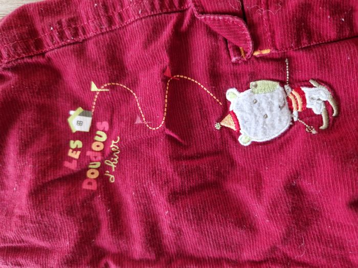 Salopette Velours Côtelé Rouge Bordeaux Broderie 'Doudou' Sucre d'Orge - 6 mois - photo numéro 2