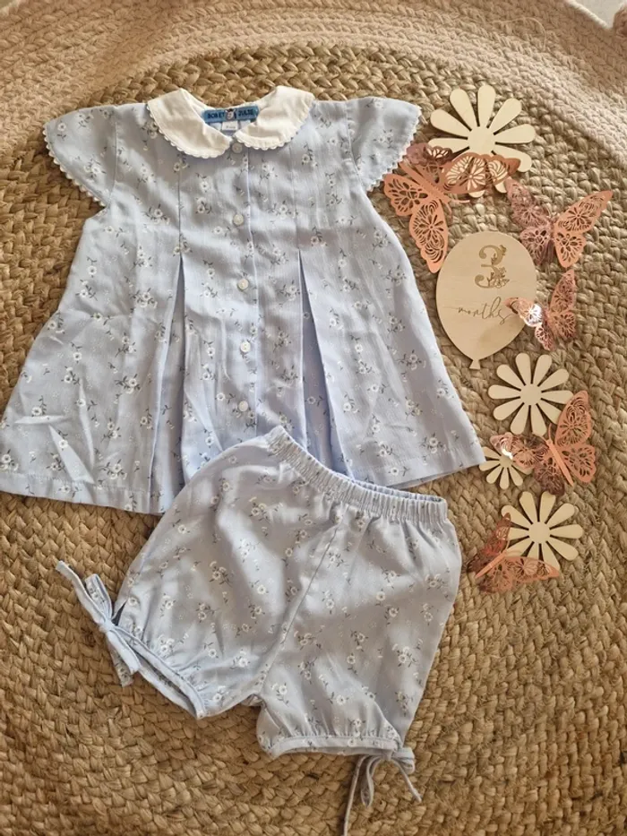 Ensemble col claudine vintage fleurie à dentelle Bob et julie 3 mois bébé fille