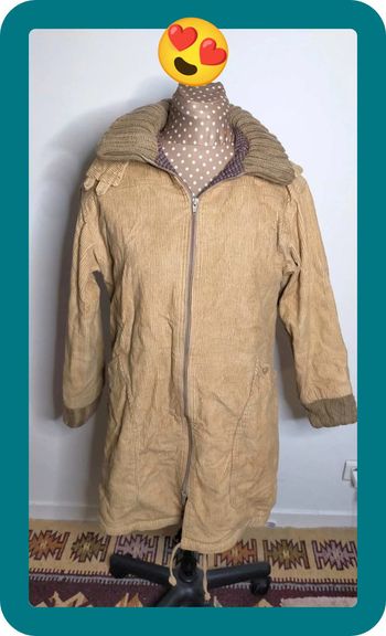 Manteau à capuche détachable beige coton, aspect velours, femme, taille 38