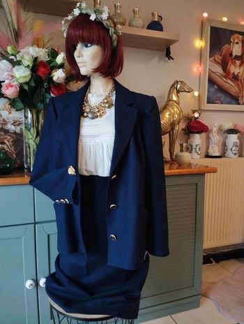 💞 Ensemble Vintage Blazer & Jupe Pure Laine T42/44💞