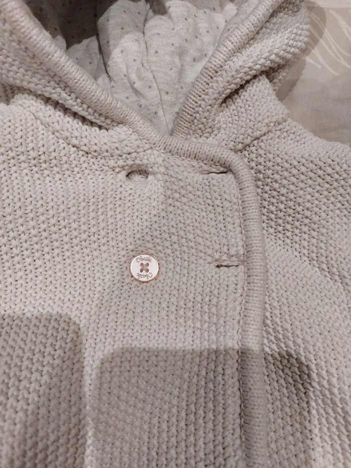 Gilet chaud tricot à capuche rose pâle Obaibi fille 12 mois - photo numéro 4