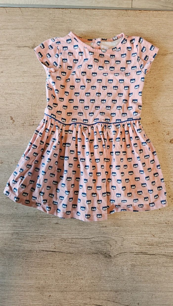 Robe courte à manches courtes rose avec hibou bleu, JBC, 92 - photo numéro 2