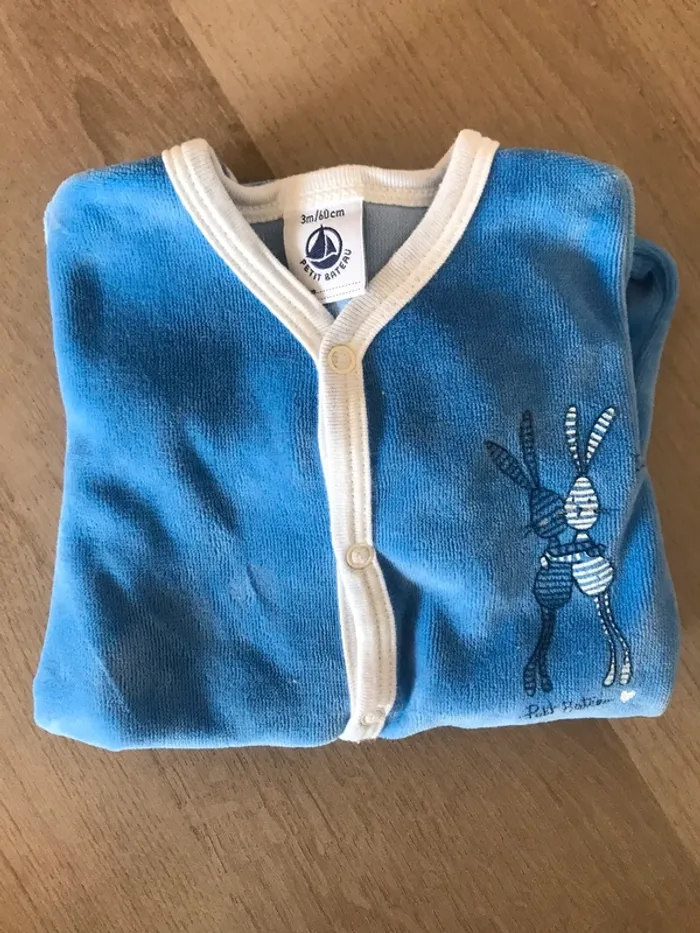 Dors bien en velours bleu Petit Bateau 3 mois - photo numéro 3