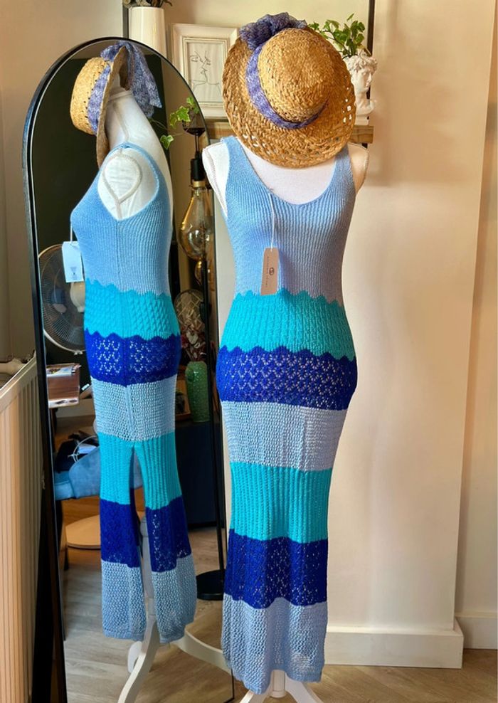 Robe longue maille bleue Alchemia Tricot – Taille unique Neuve - photo numéro 2