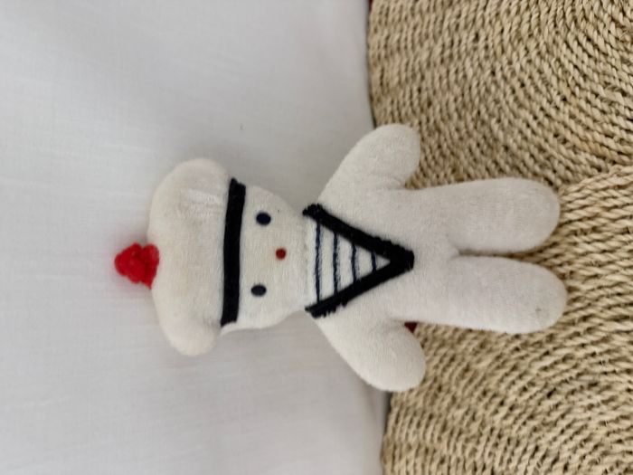 Doudou Garçon Semi Plat Marin Blanc Pouet