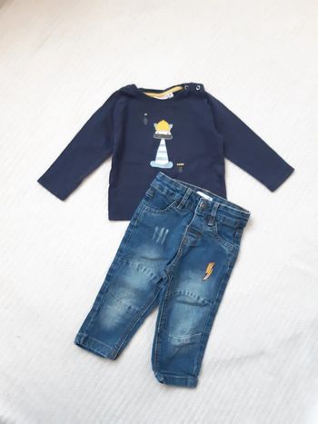 Tenue tee-shirt manches longues et pantalon jean Pommette 9 mois