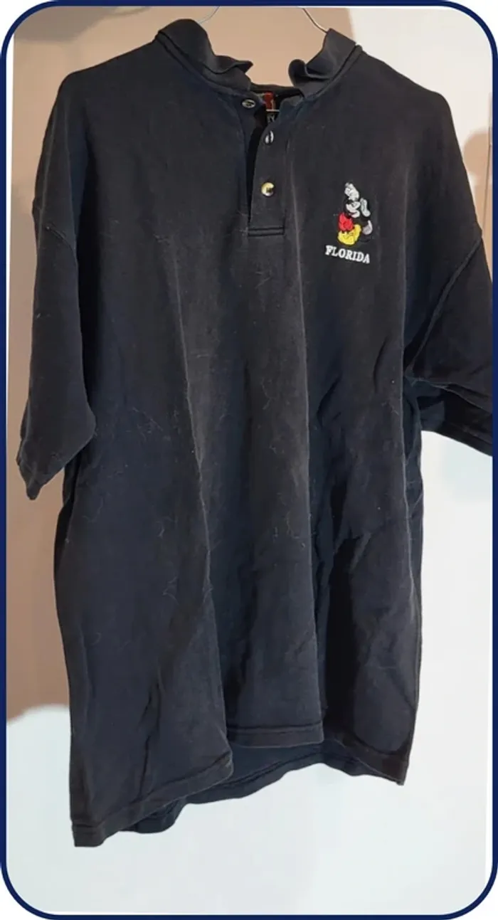 Polo Mickey -  logo brodé - vintage - noir - taille XL - photo numéro 8
