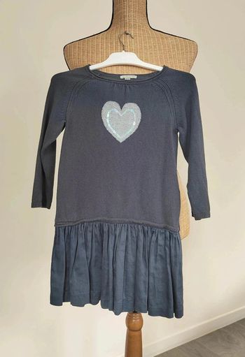 12 € Robe manches longues Vertbaudet Cœur sur le devant Gris Effet superposition 4 ans