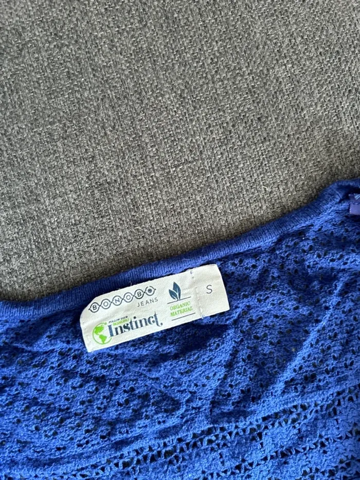 Pull fin cache cœur, croisé, bonobo, taille S, bleu - photo numéro 2