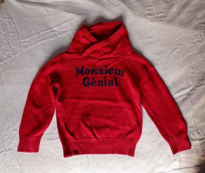 Pull rouge col montant 4 ans garçon Tao