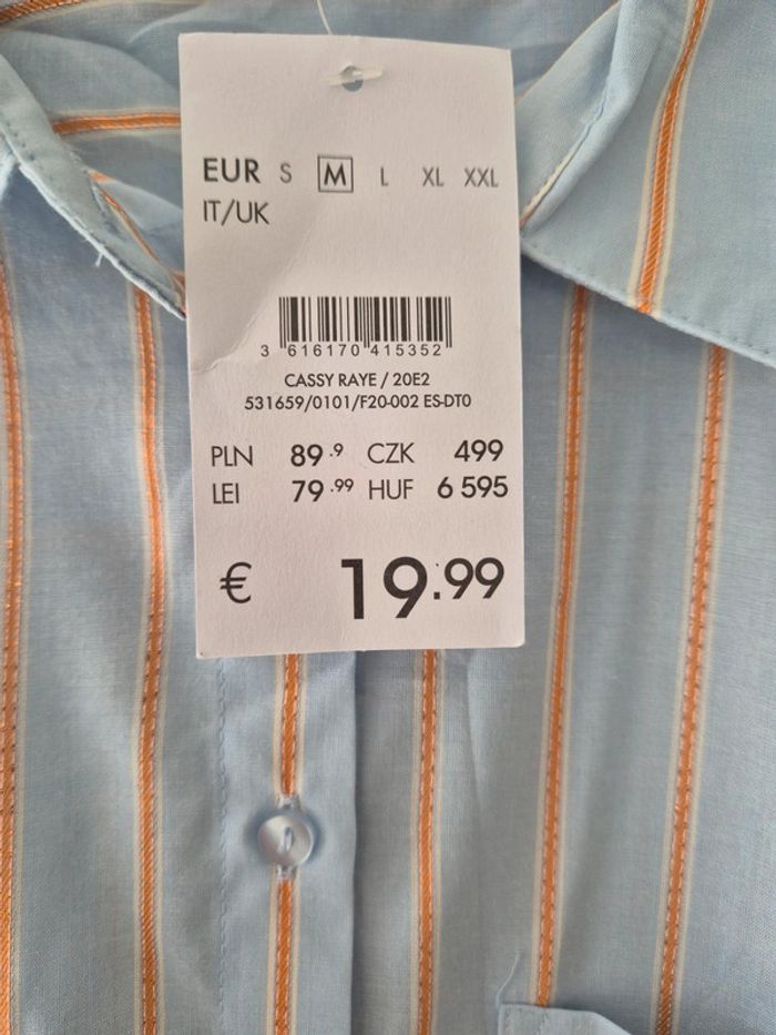 Chemise bleu ciel a rayures blanches et dorees, taille 38, Camaieu - photo numéro 4