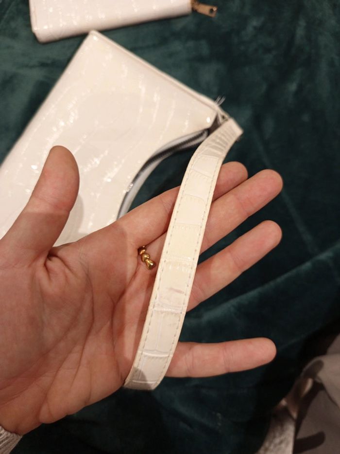 🔝 Lot sac à main et portefeuille porte-monnaie Shein blanc et doré effet croco - photo numéro 6
