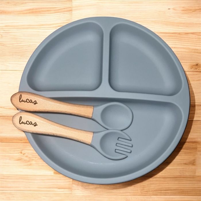 Set repas en silicone assiette+couverts personnalisés