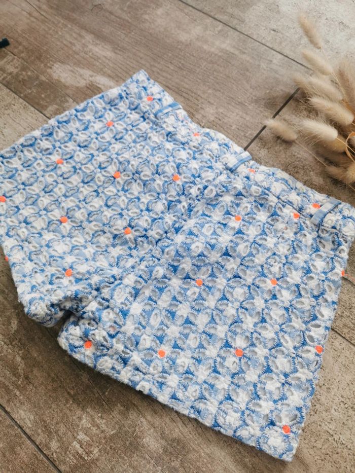 🌺Très joli short Billieblush dentelle fille 12mois bleu blanc corail - photo numéro 7