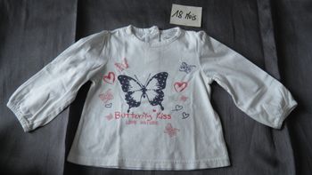T-shirt manches longues blanc motif papillon 18 mois