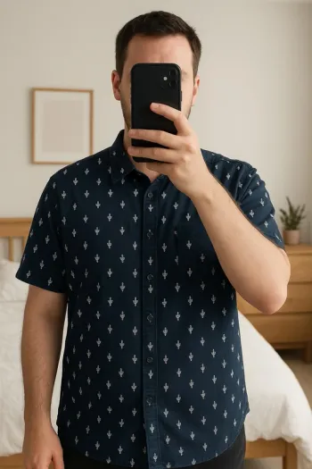 Chemise été bleu motif cactus 100% coton Kiabi Taille XXL