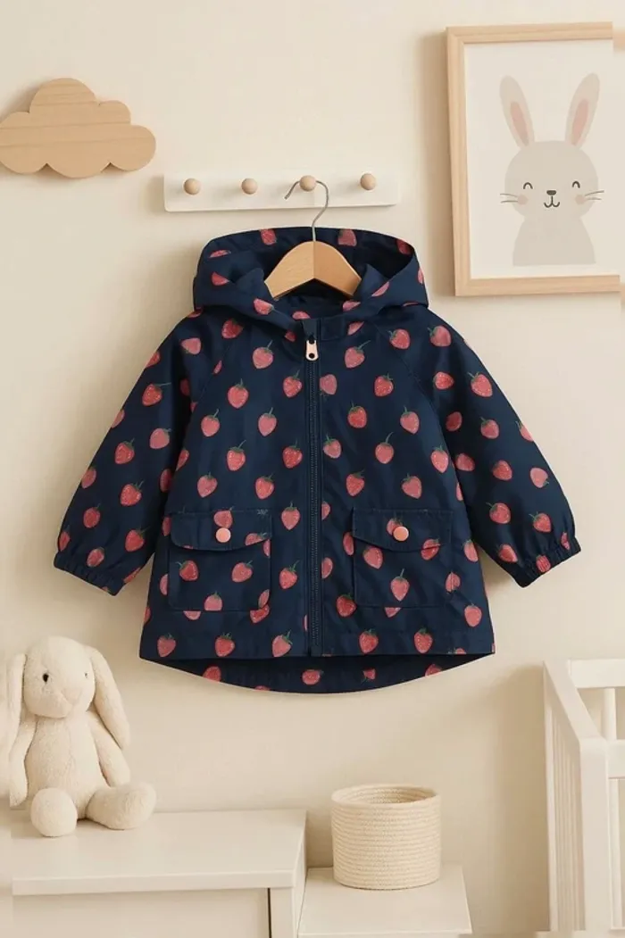 Jolie parka imperméable bébé fille 9-12 mois – motif fraises 🍓