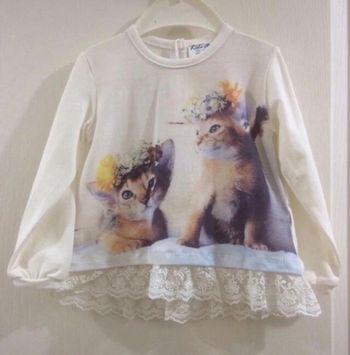T-shirt, manches longues, motif chats, 12 mois, neuf