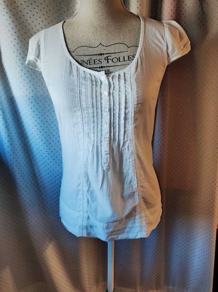 Haut Cache cache blanc à fines rayures, taille 36, TBE!